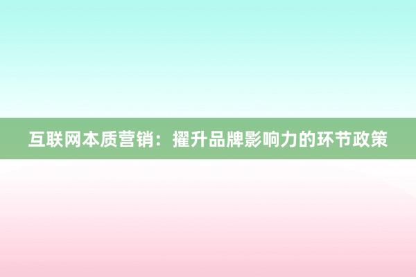 互联网本质营销:擢升品牌影响力的环节政策